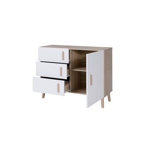 Piccolo buffet OSLO - Stile scandinavo - Colori quercia e bianco - 100 x 78 x 40 cm