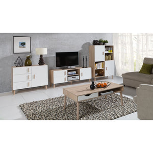 Piccolo buffet OSLO - Stile scandinavo - Colori quercia e bianco - 100 x 78 x 40 cm