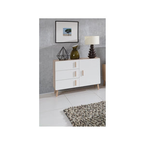 Piccolo buffet OSLO - Stile scandinavo - Colori quercia e bianco - 100 x 78 x 40 cm