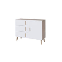 Piccolo buffet OSLO - Stile scandinavo - Colori quercia e bianco - 100 x 78 x 40 cm