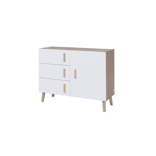 Piccolo buffet OSLO - Stile scandinavo - Colori quercia e bianco - 100 x 78 x 40 cm