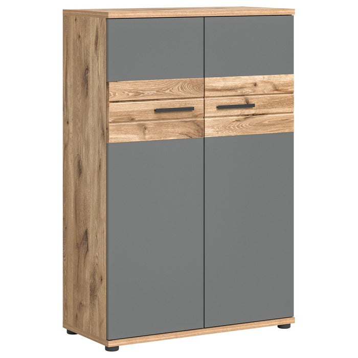 Piccola credenza da ufficio a 2 ante – Grigio antracite e rovere chiaro – SELMA