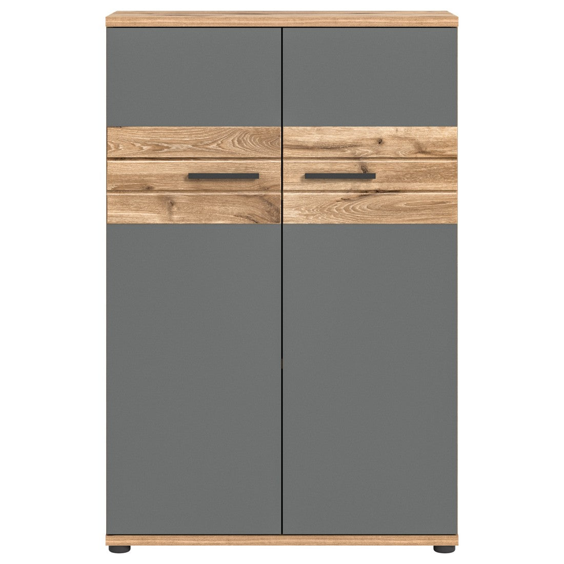 Piccola credenza da ufficio a 2 ante – Grigio antracite e rovere chiaro – SELMA