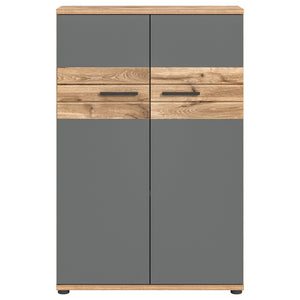 Piccola credenza da ufficio a 2 ante – Grigio antracite e rovere chiaro – SELMA