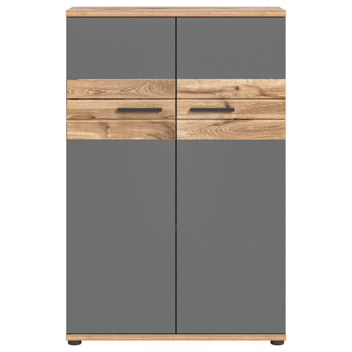 Piccola credenza da ufficio a 2 ante – Grigio antracite e rovere chiaro – SELMA