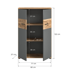 Piccola credenza da ufficio a 2 ante – Grigio antracite e rovere chiaro – SELMA