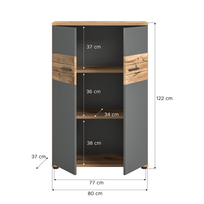 Piccola credenza da ufficio a 2 ante – Grigio antracite e rovere chiaro – SELMA