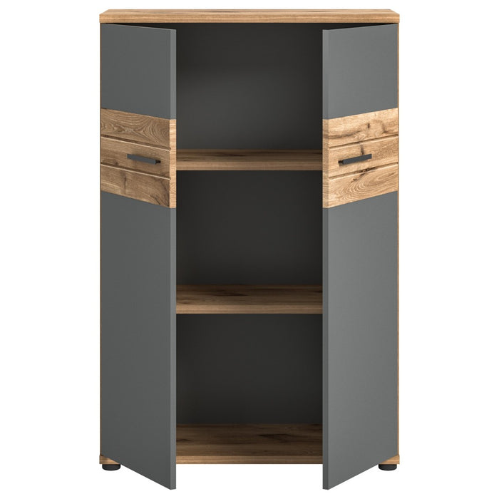 Piccola credenza da ufficio a 2 ante – Grigio antracite e rovere chiaro – SELMA