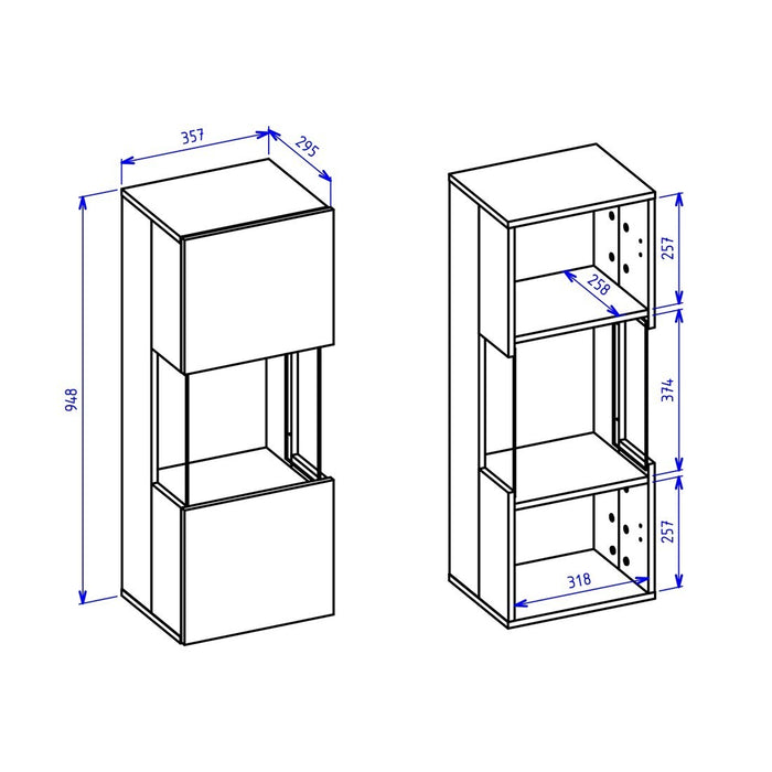 Piccola vetrina sospesa 1 porta parzialmente vetrata collezione EVA. Colore bianco opaco e rovere.