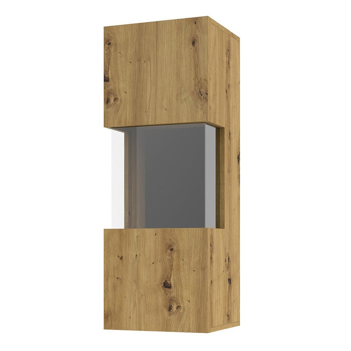 Piccola vetrina sospesa con 1 porta parzialmente vetrata, collezione EVA. Colore rovere e nero.