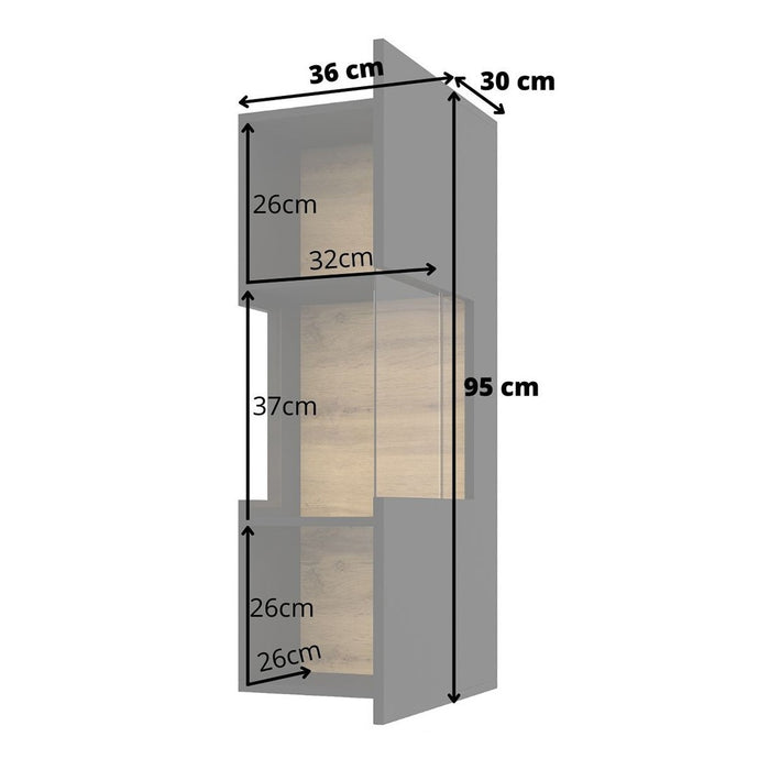 Piccola vetrina sospesa a 1 porta parzialmente vetrata collezione EVA. Colore nero e rovere.