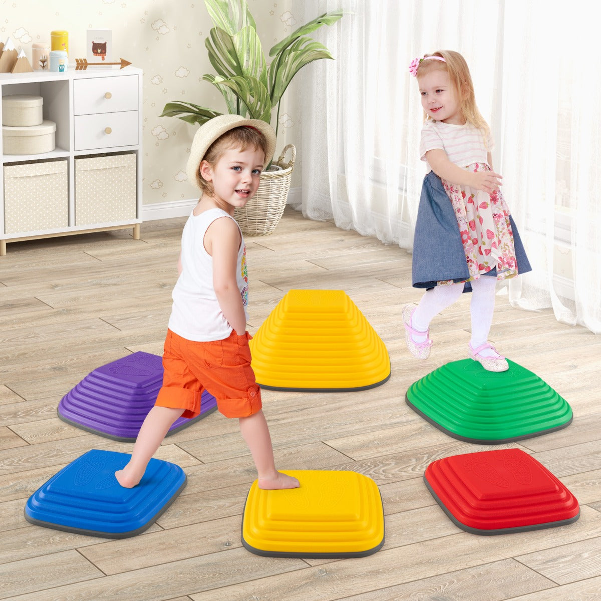 Pietre di equilibrio antiscivolo per bambini blocchi di equilibrio quadrati per esercizio-6 pezzi pietre di passo per bambini Colorato