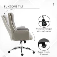 Sedia da Ufficio Elegante a 2 Tessuti, Sedia Ergonomica ad Altezza Regolabile, 65x72x108-118 cm, Grigia