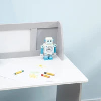 Set Tavolo e Sedie per Bambini 5+ Anni in Legno con Banco Scuola e Sedia Bianco e Grigio
