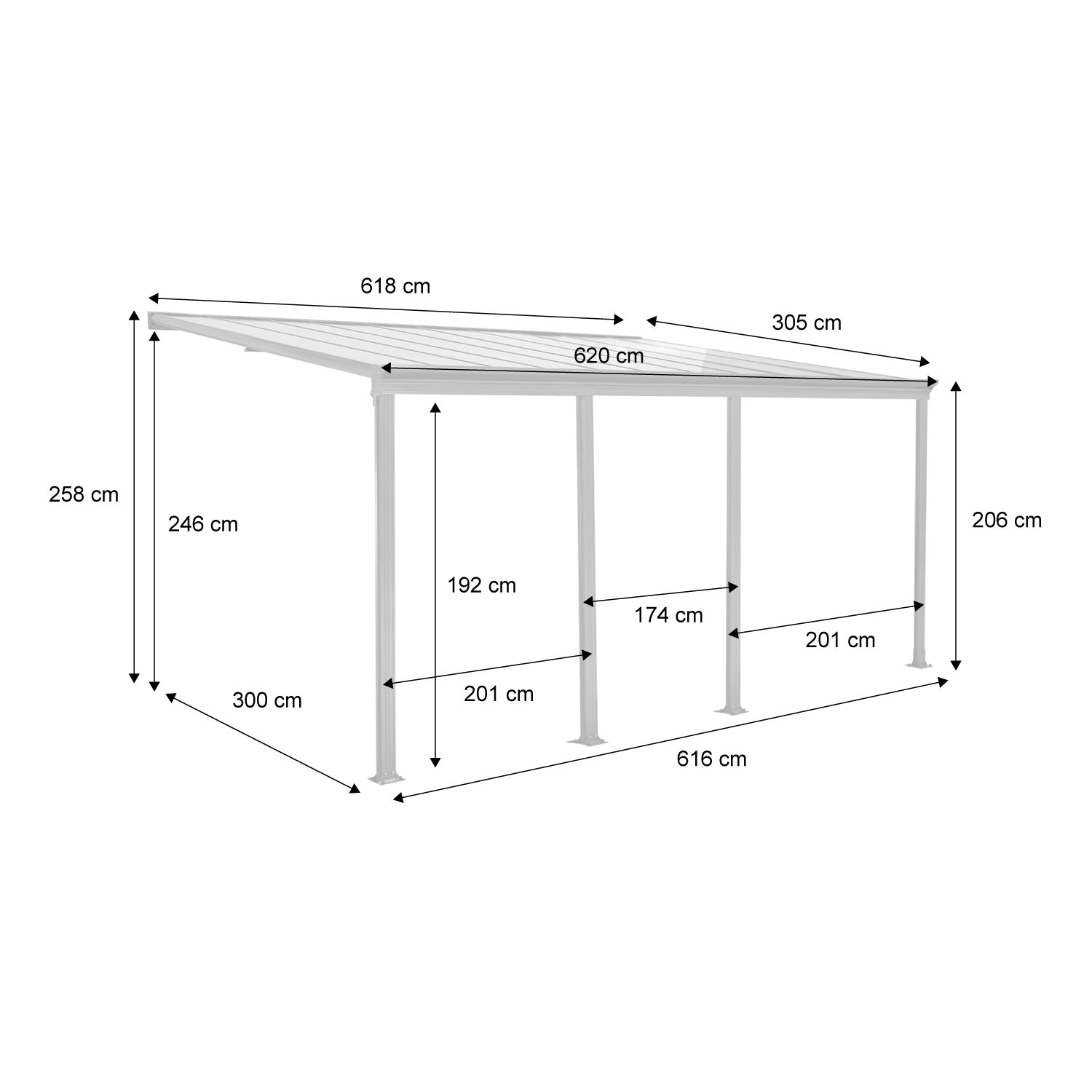 Pergolato 3x6m in alluminio con grondaia, antracite