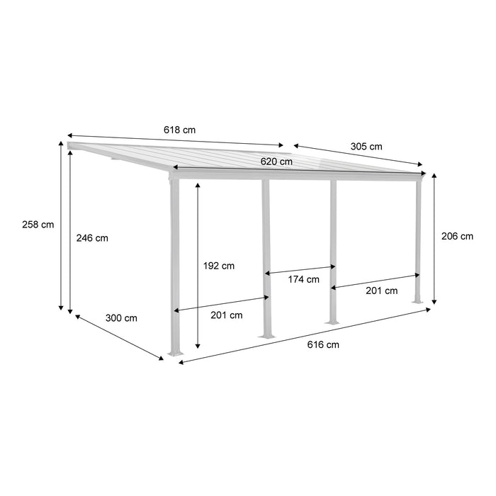 Pergolato 3x6m in alluminio con grondaia, antracite