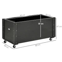 Fioriera da Giardino con Foro di Drenaggio e Rotelle, in Legno di Abete, 89x48x47 cm, Nera