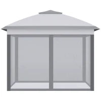 Gazebo 3 x 3 m Tenda da Giardino Pop-up con Tetto Doppio e 4 Zanzariere con Zip, Borsa per il Trasporto Inclusa, Grigio