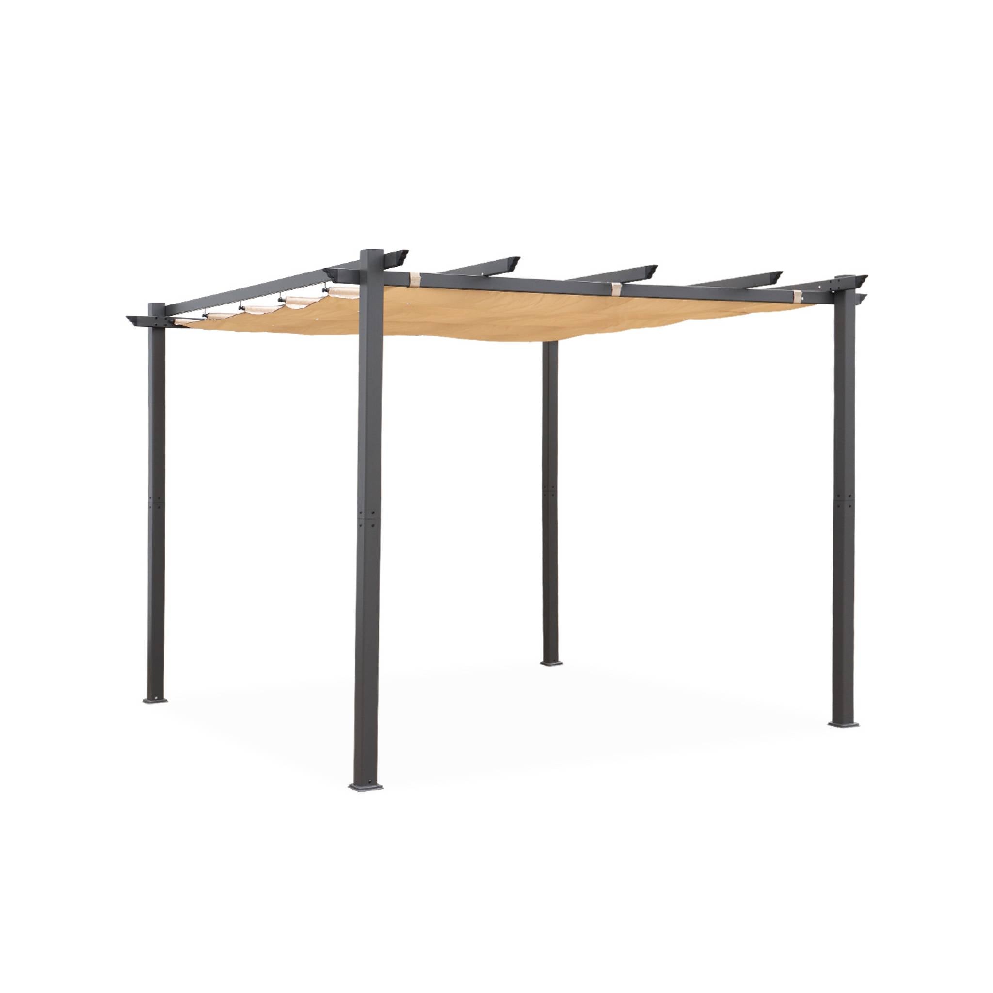 3x3m pergola, alluminio, copertura scorrevole, beige