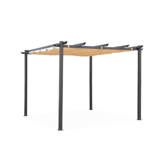 3x3m pergola, alluminio, copertura scorrevole, beige