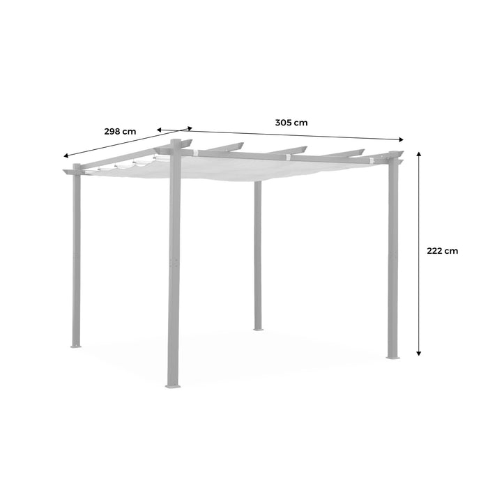 3x3m pergola, alluminio, copertura scorrevole, beige