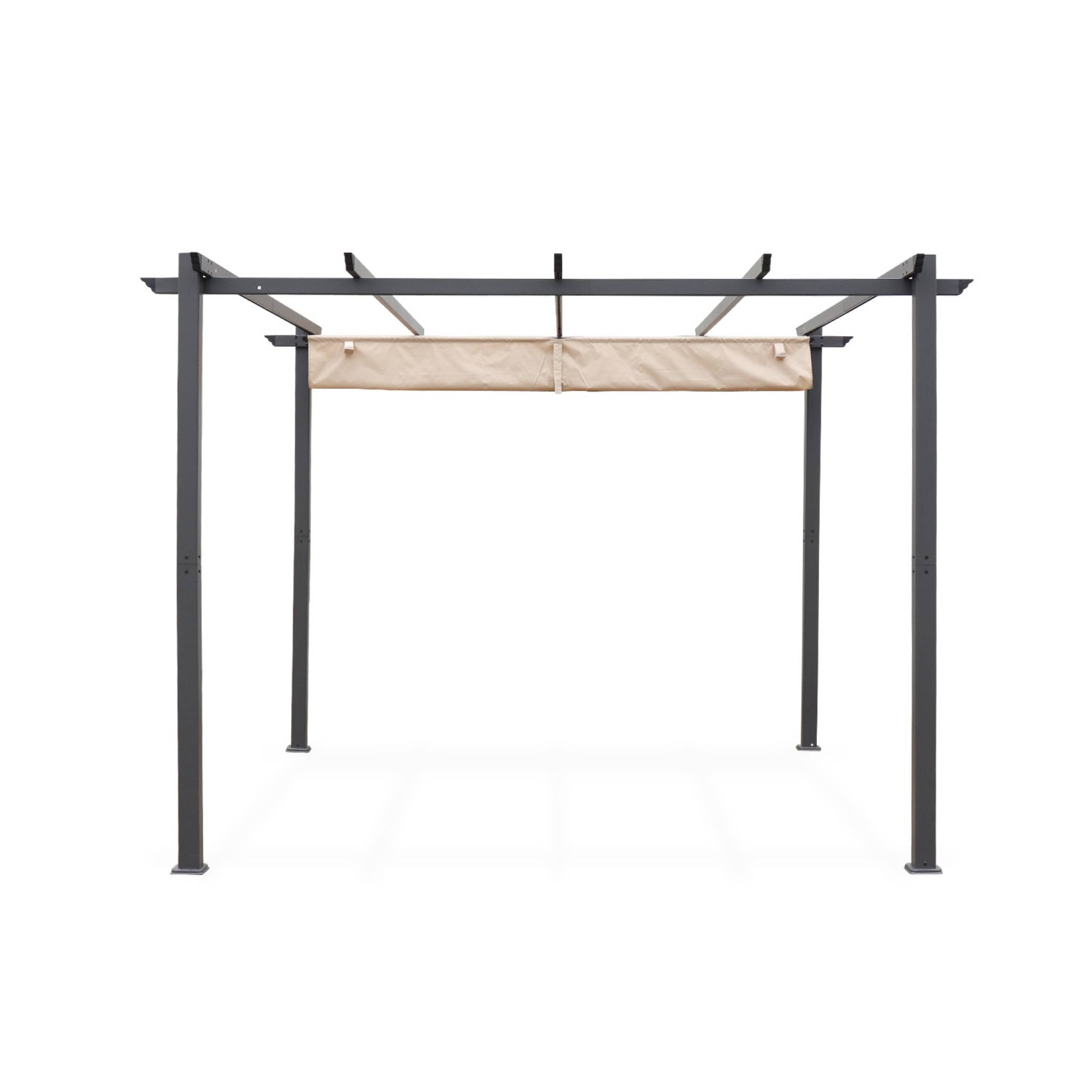3x3m pergola, alluminio, copertura scorrevole, beige