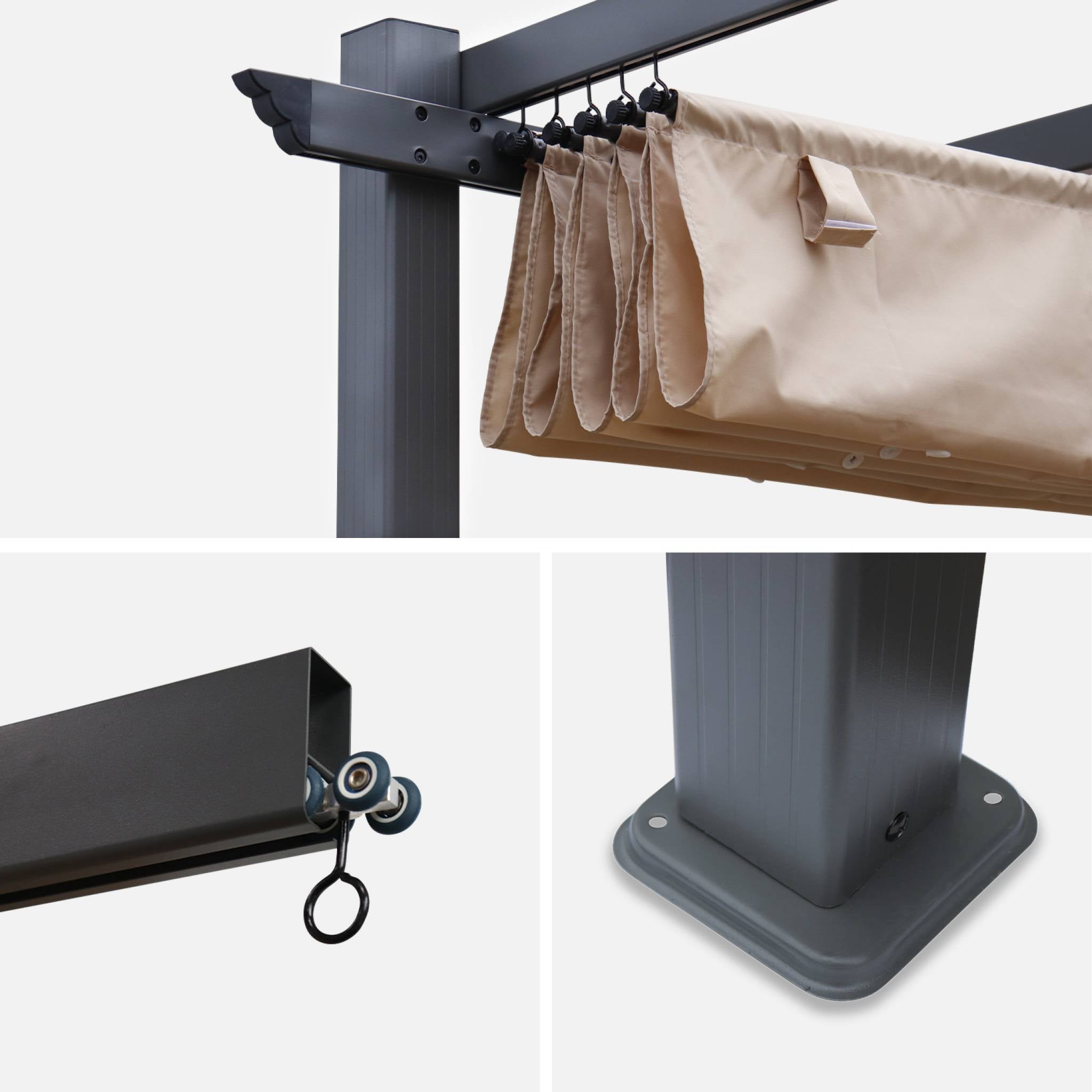 3x3m pergola, alluminio, copertura scorrevole, beige