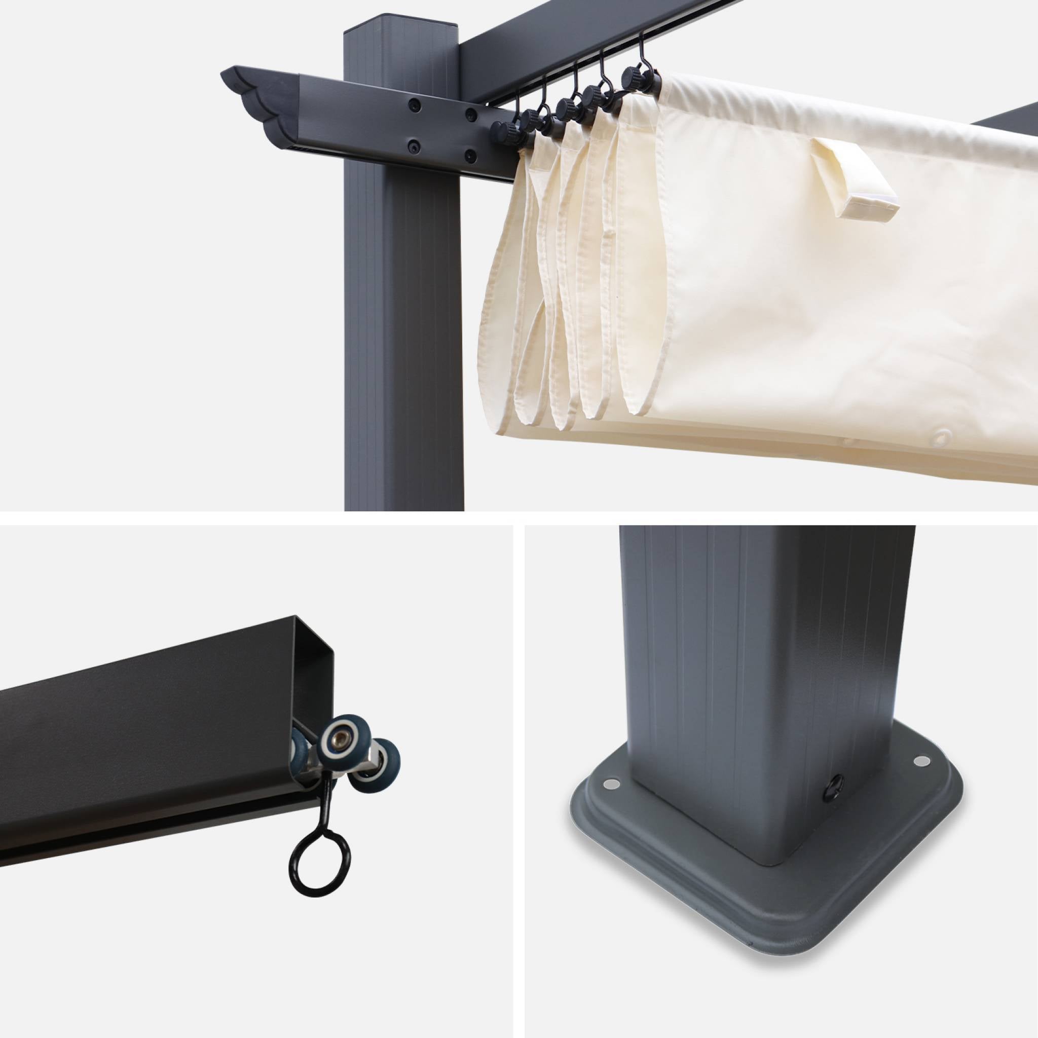 3x3m pergola, alluminio, copertura scorrevole, ecrù