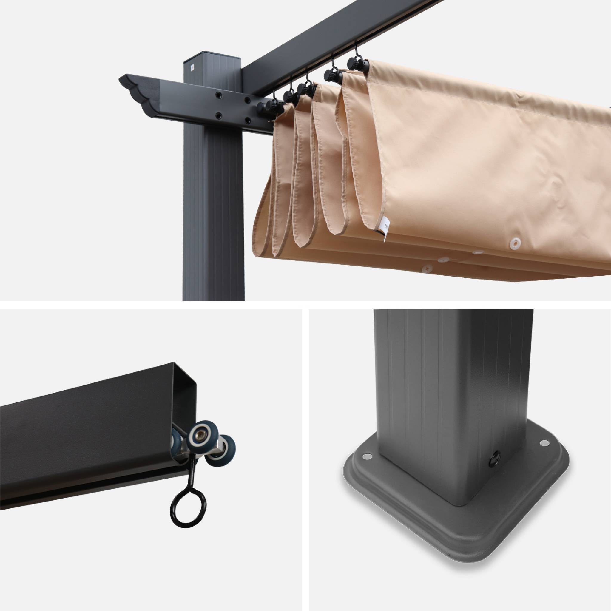 Pergola 3x4m in alluminio telo scorrevole, beige