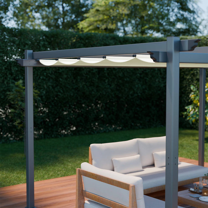 Pergola 3x4m in alluminio telo scorrevole, ecrù