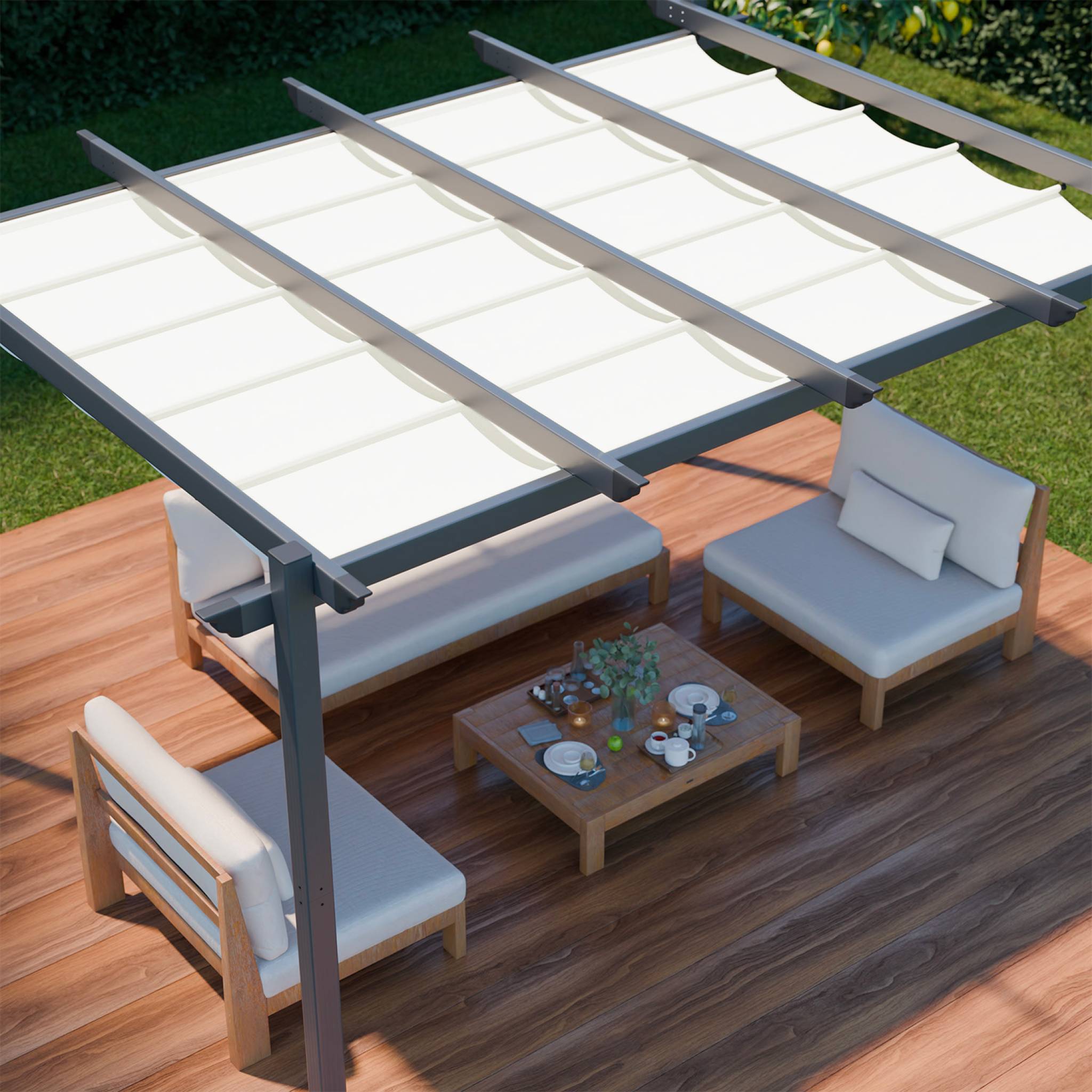 Pergola 3x4m in alluminio telo scorrevole, ecrù