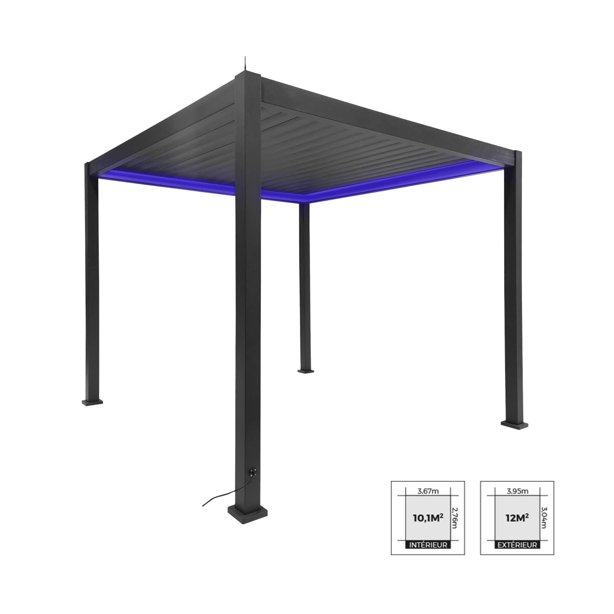 Pergola bioclimatica 3x3m elettrica in alluminio con illuminazione
