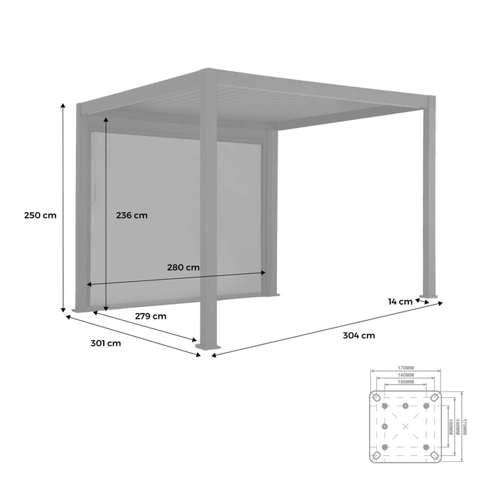 Pergola bioclimatica 3x3m in alluminio v2 + tenda 3x3m, antracite