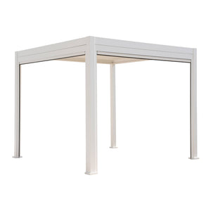Pergola bioclimatica 3x3m in alluminio v2 + 2 tende da 3m, bianco