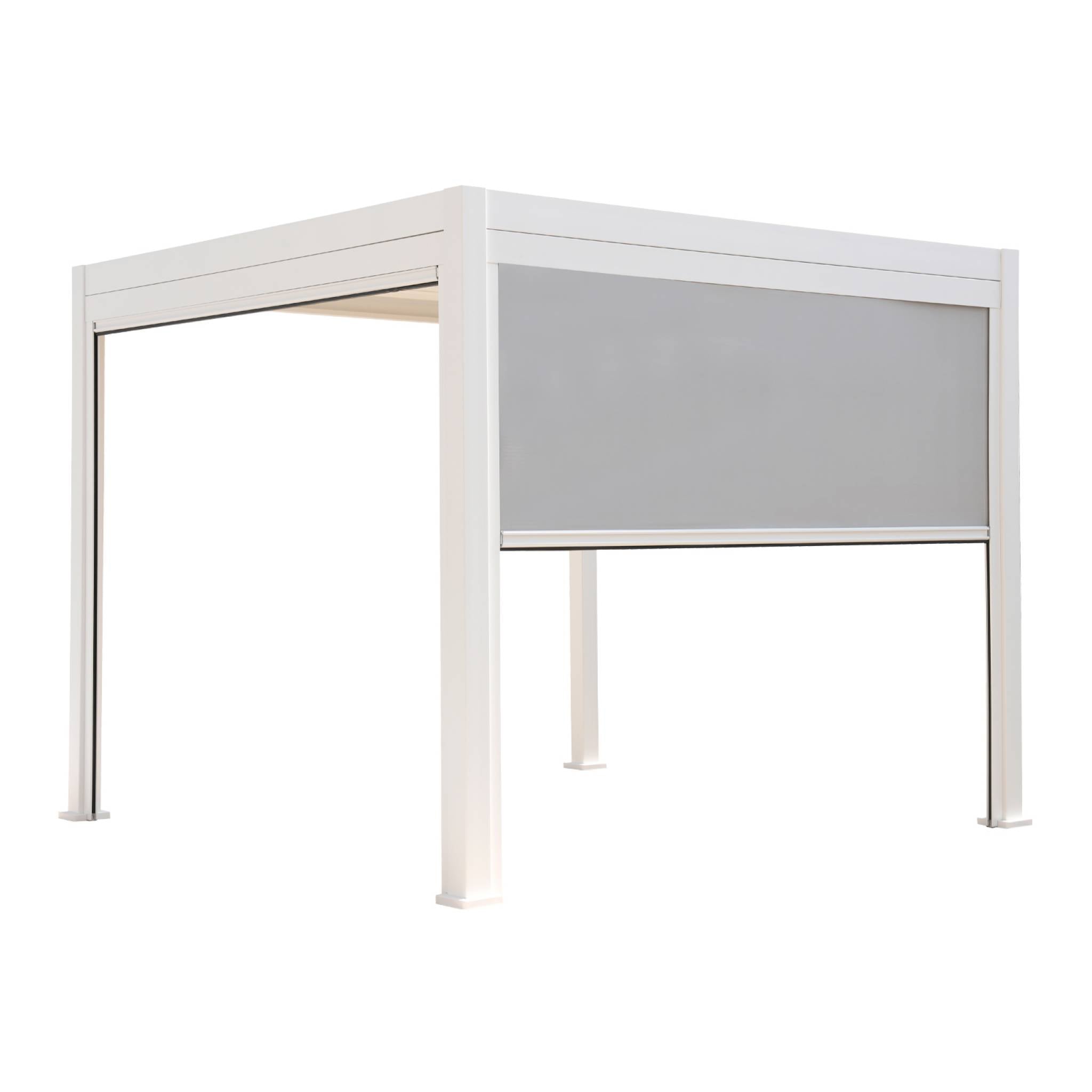 Pergola bioclimatica 3x3m in alluminio v2 + 2 tende da 3m, bianco