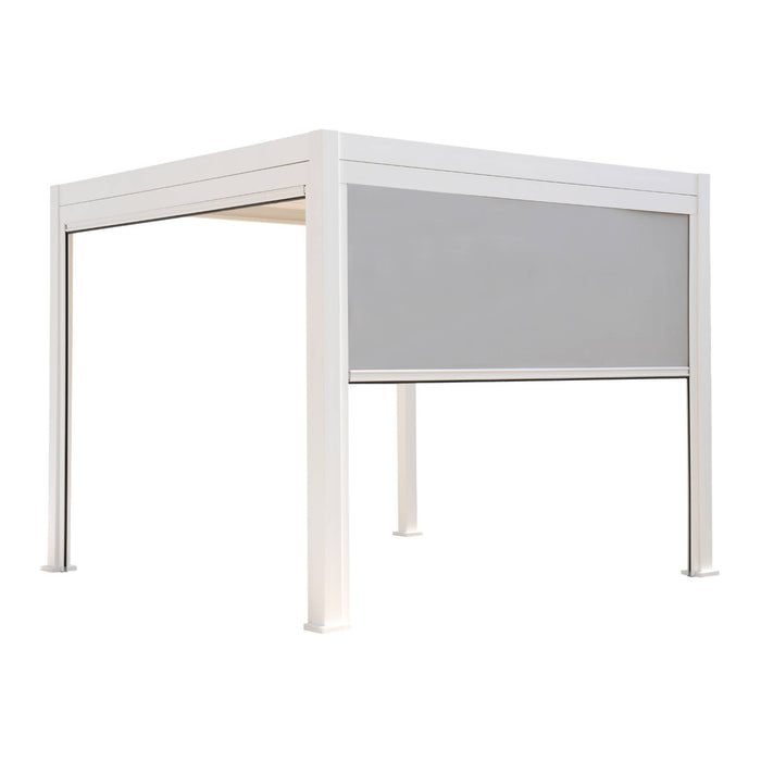 Pergola bioclimatica 3x3m in alluminio v2 + 2 tende da 3m, bianco