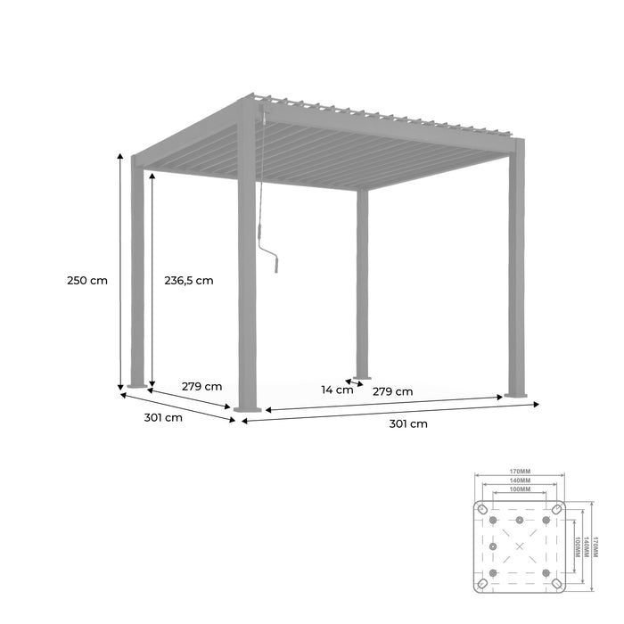 Pergola bioclimatica in alluminio con lamelle orientabili 3x3m v2
