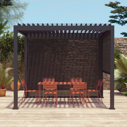 Pergola bioclimatica 3x3m in alluminio v2 + 2 tende da 3m, antracite