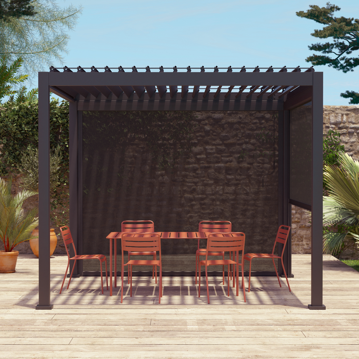 Pergola bioclimatica 3x3m in alluminio v2 + 2 tende da 3m, antracite