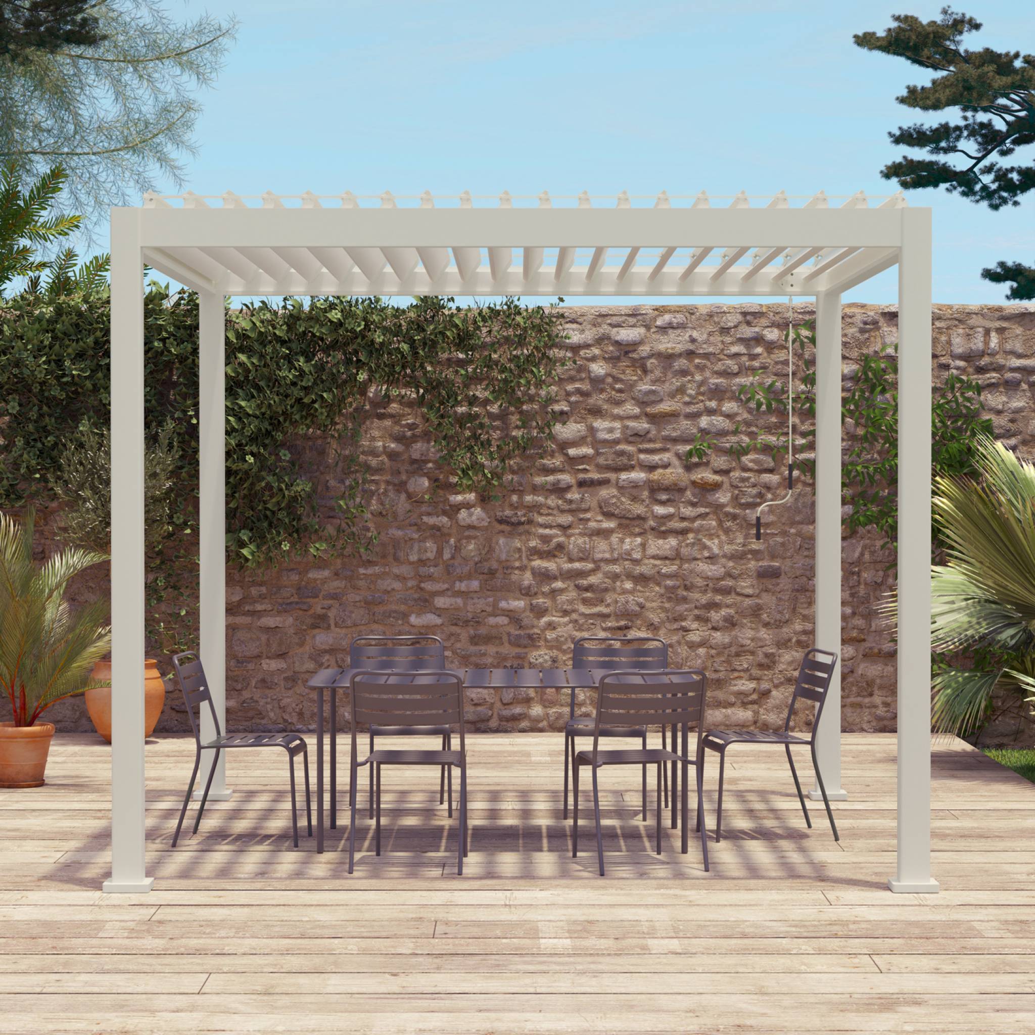 Pergola bioclimatica 3x3m in alluminio con lamelle orientabili, beige