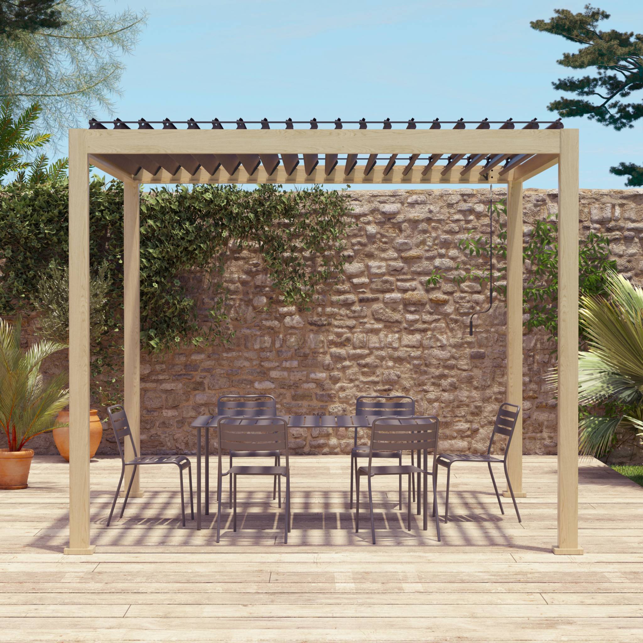 Pergola bioclimatica in alluminio con lamelle orientabili 3x3m v2