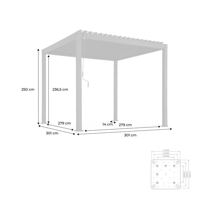 Pergola bioclimatica in alluminio con lamelle orientabili 3x3m v2