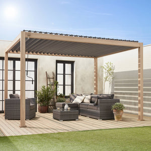 Pergola bioclimatica 3x4m in alluminio a lamelle orientabili, marrone
