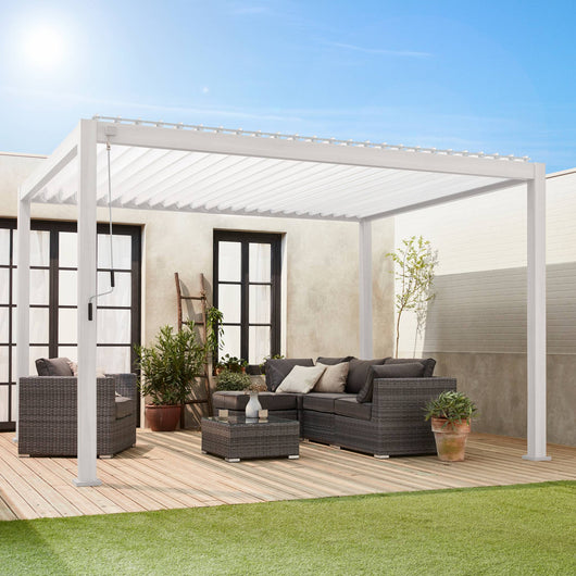 Pergola bioclimatica 3x4m in alluminio a lamelle orientabili, bianco