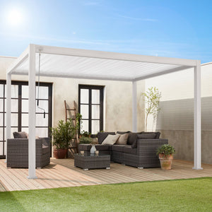 Pergola bioclimatica 3x4m in alluminio a lamelle orientabili, bianco