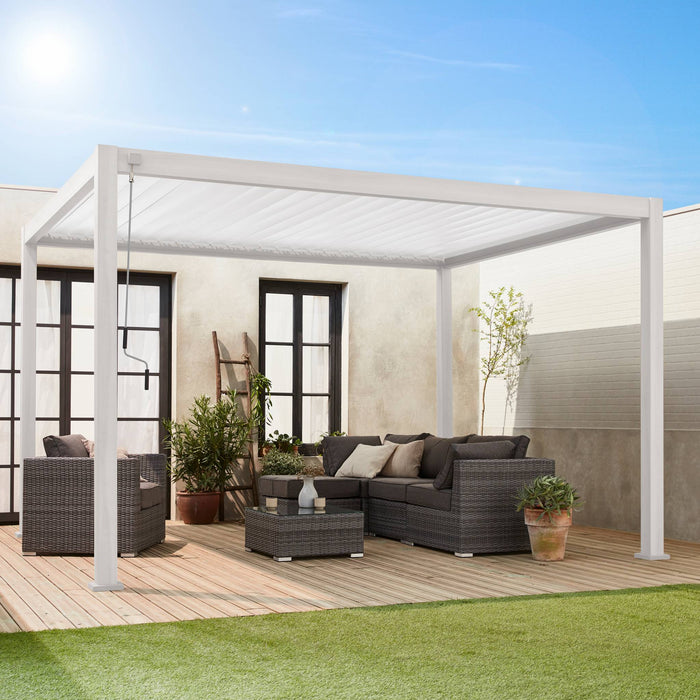 Pergola bioclimatica 3x4m in alluminio a lamelle orientabili, bianco