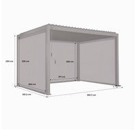 Pergola bioclimatica 3x4m in alluminio + 2 tende da 3m + 1 tenda da 4m