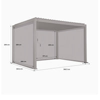 Pergola bioclimatica 3x4m in alluminio + 2 tende da 3m + 1 tenda da 4m