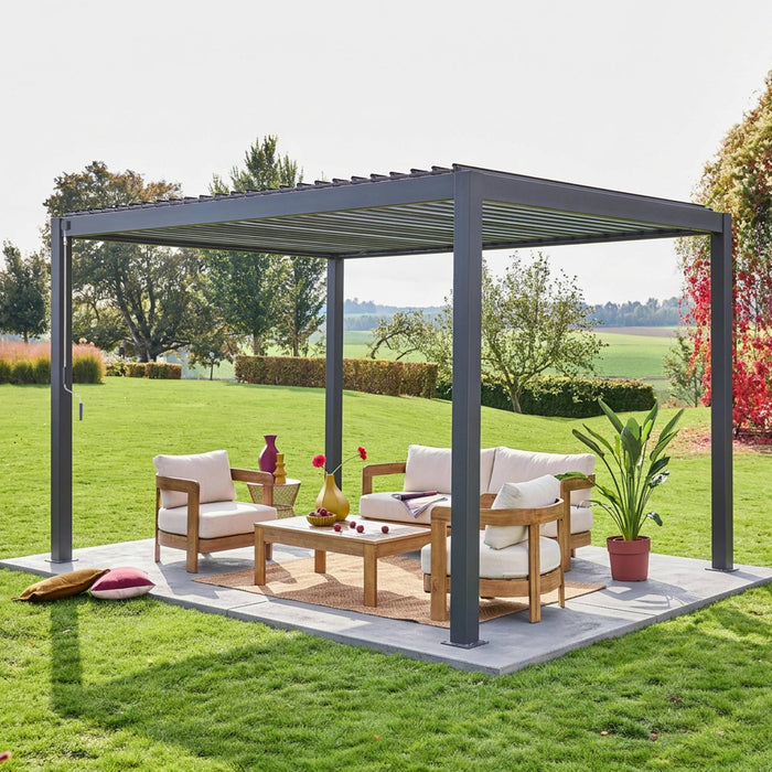 Pergola bioclimatica 3x4m in alluminio, lamelle orientabili, antracite