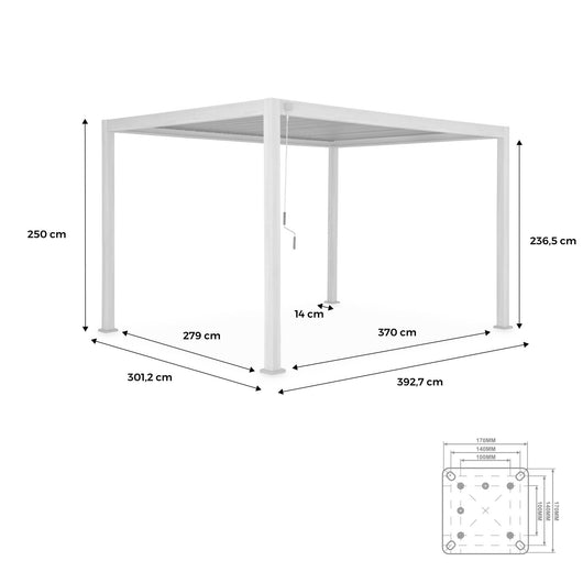 Pergola bioclimatica 3x4m in alluminio a lamelle orientabili,
